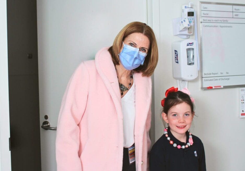 Heather Saba, Senior Annual Giving Officer, poses with eight year old Everly during her visit to the Paediatric Department